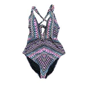bar III Tummy control Printed Plunging One piece Swimsuit Size Large